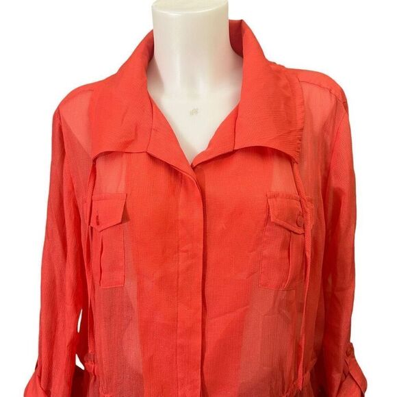 Chico’s Amelia Orange Sheer Button up Jacket Cover Up Lightweight sz 3 ( XL /16) - Picture 5 of 12